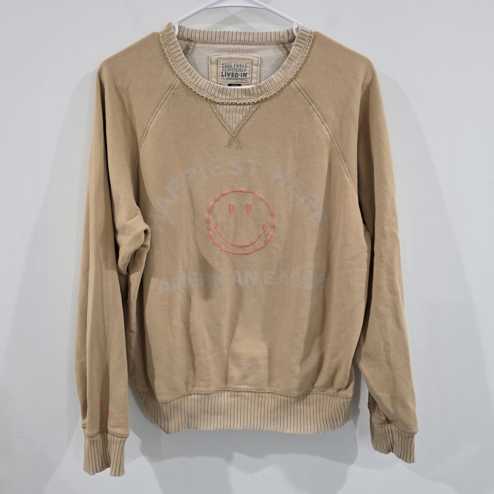 American Eagle This Feels Seriously Lived In Womens Sweatshirt Size Small Yellow